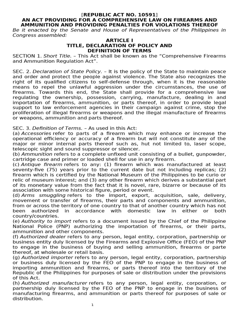 Ra 10591 Firearms and Ammunition Regulation Act | PDF | Semi Automatic ...