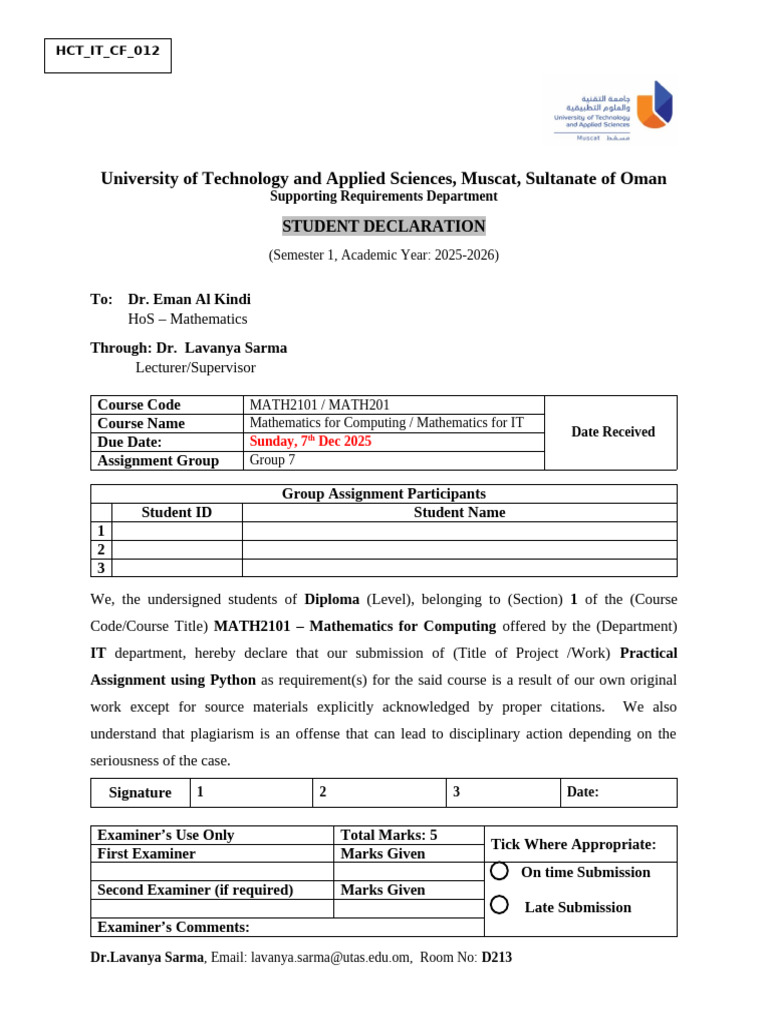 Group 7 - Sec 7 - Practical Assignment - Determinant 3by3 | PDF | Computing