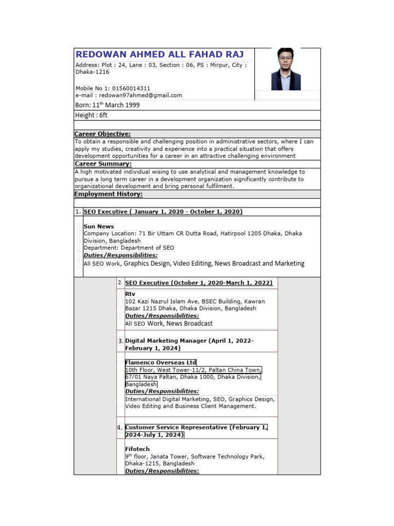 Resume of Redowan Ahmed All Fahad Raj | PDF | Dhaka | World Politics