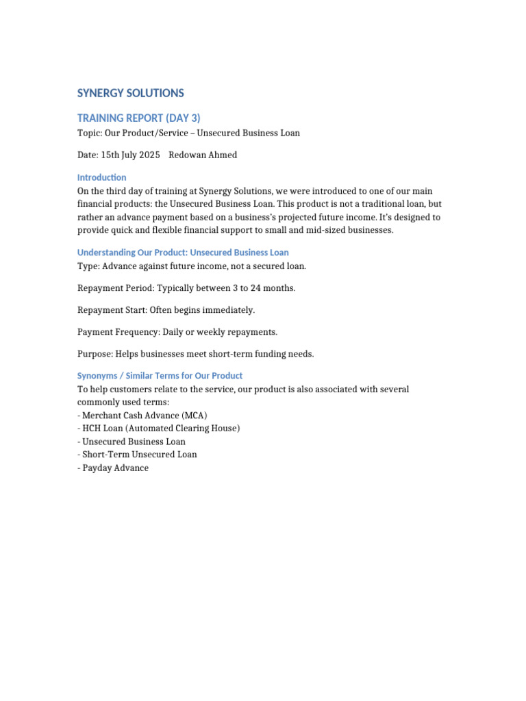 Synergy Solutions Training Report Day3 | PDF
