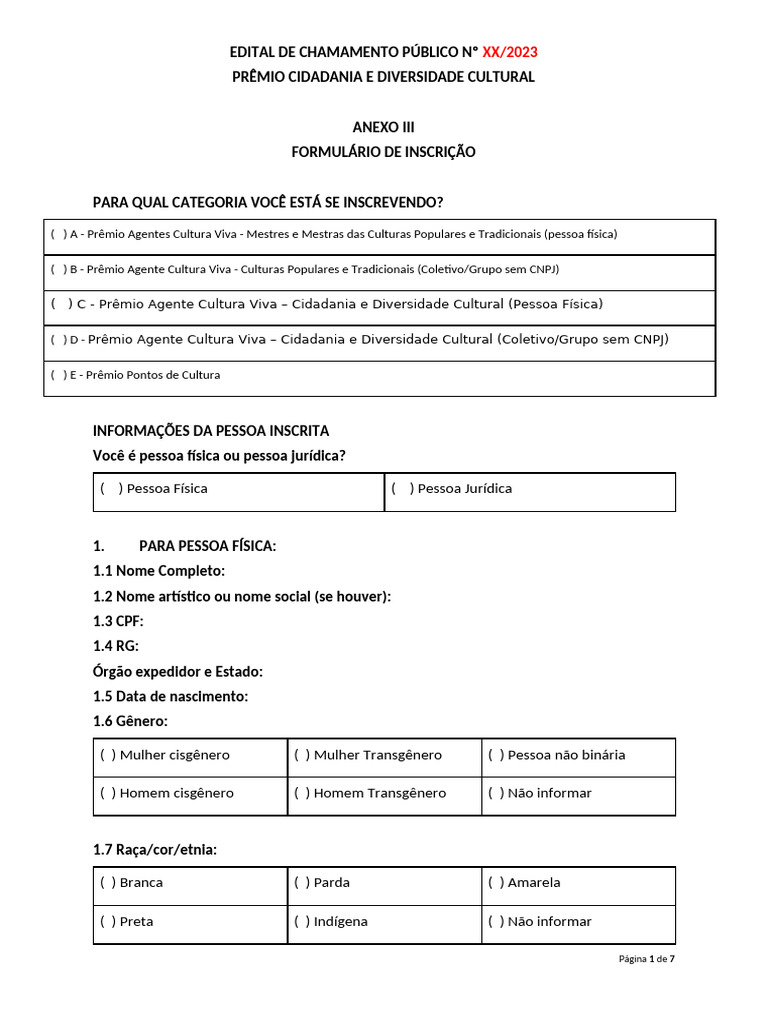 Anexo III Formulario de Inscricao | PDF