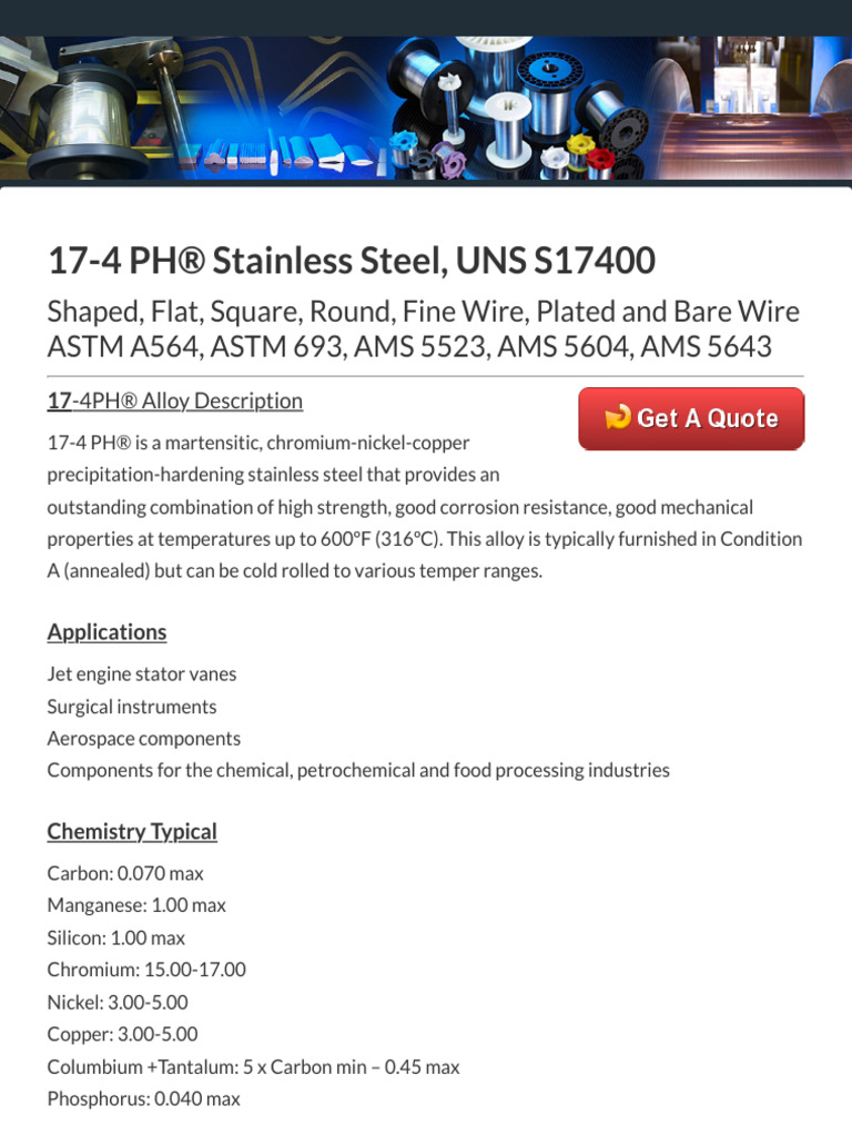 Stainless Steel 17 4PH Wire UNS S17400 Wire | PDF | Stainless Steel ...