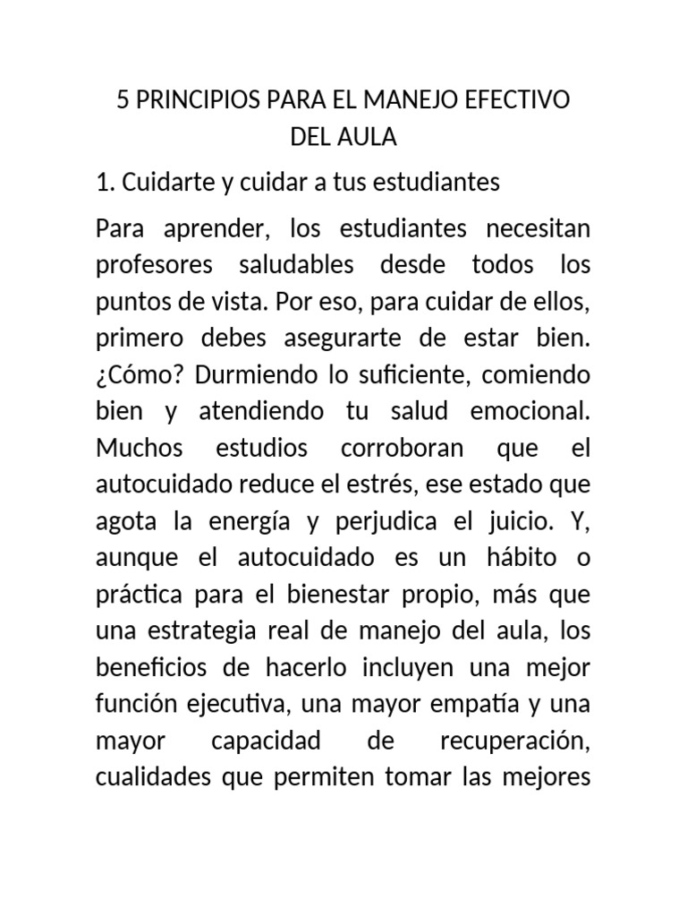 5 Principios para El Manejo Efectivo Del Aula | PDF | Enseñando | Maestros