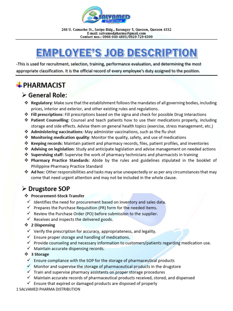 4.4. Requirements On Personnel - Job Description | PDF | Pharmacy ...