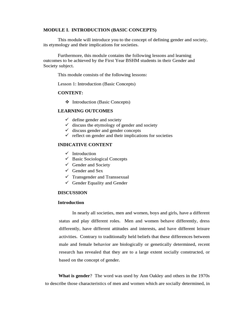 MODULE I Gender and Society | PDF | Transsexual | LGBTQIA+ Studies