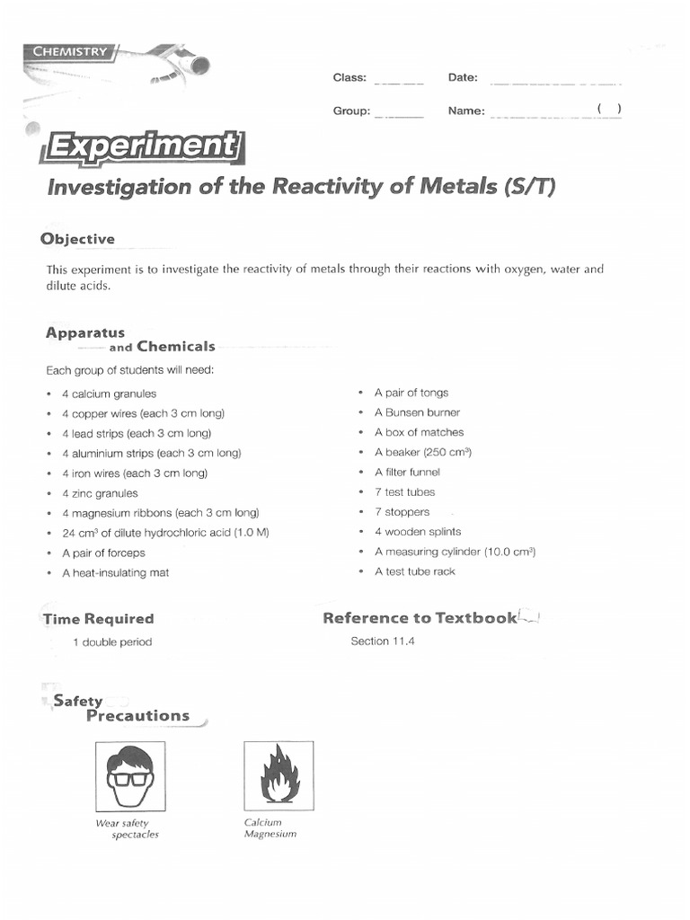 Exp. 11.1 Investigation of The Reactivity of Metals | PDF