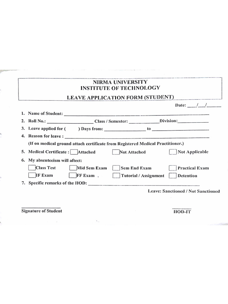 Leave Form Student | PDF
