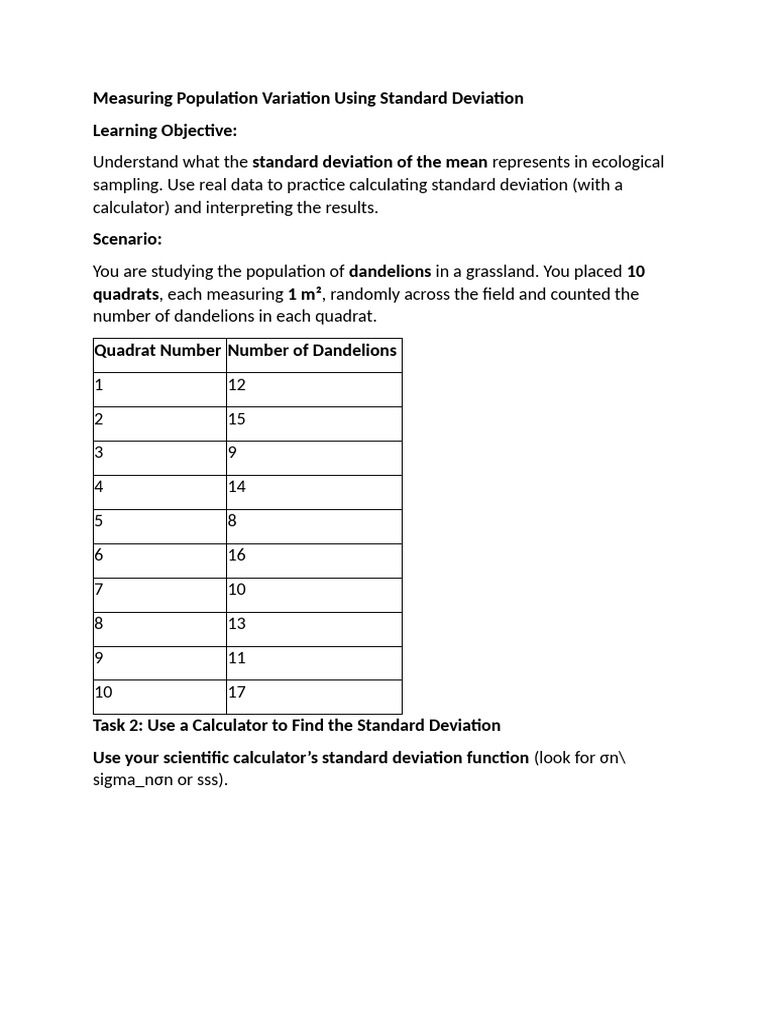 Measuring Population Variation Using Standard Deviation | PDF