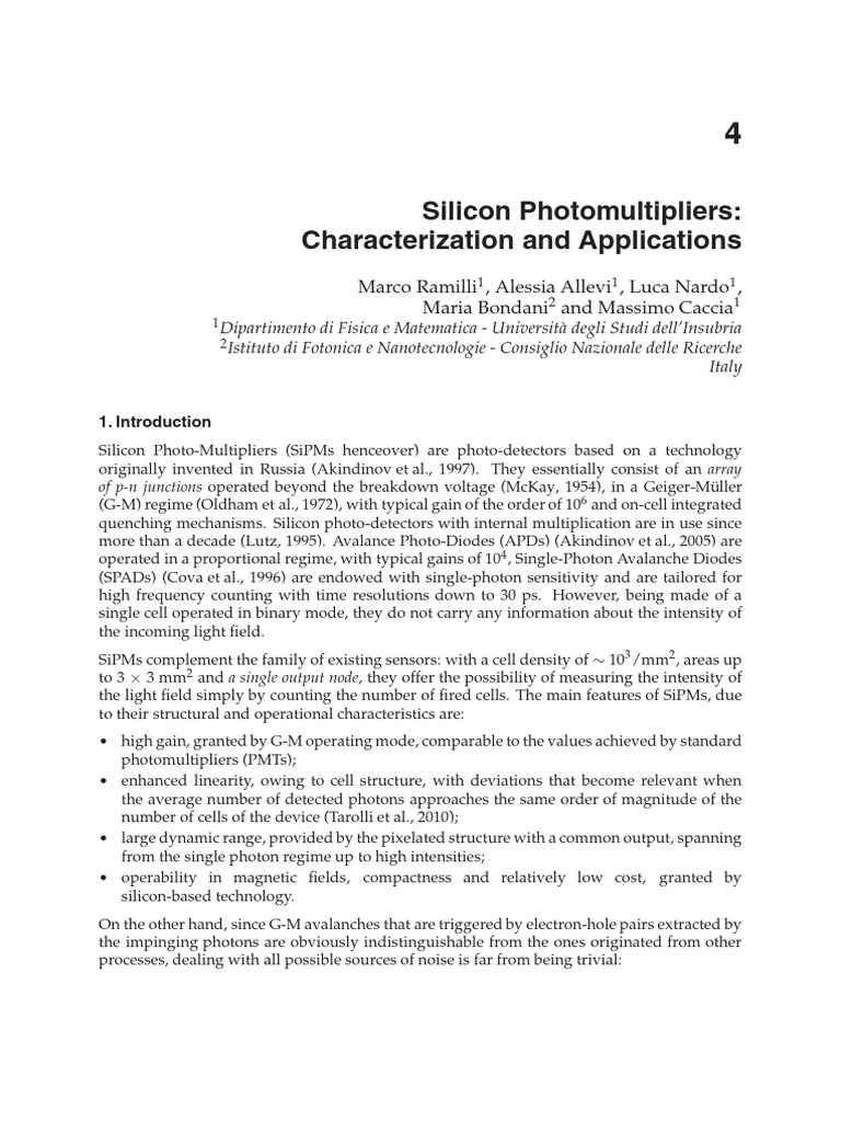 InTech-Silicon Photomultipliers Characterization and Applications | PDF ...