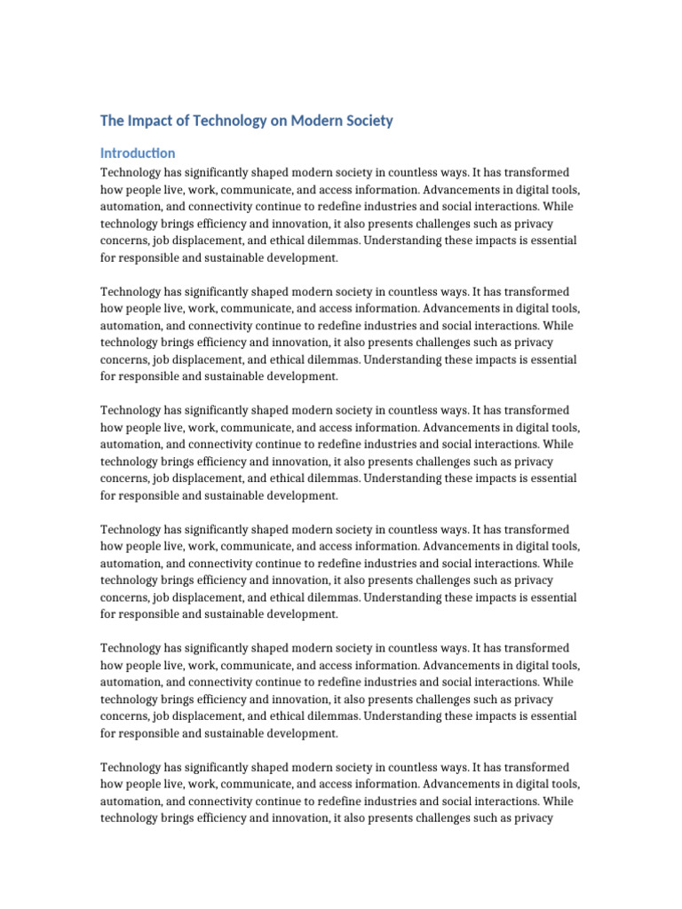 The Impact of Technology On Modern Society | PDF | Information | Innovation