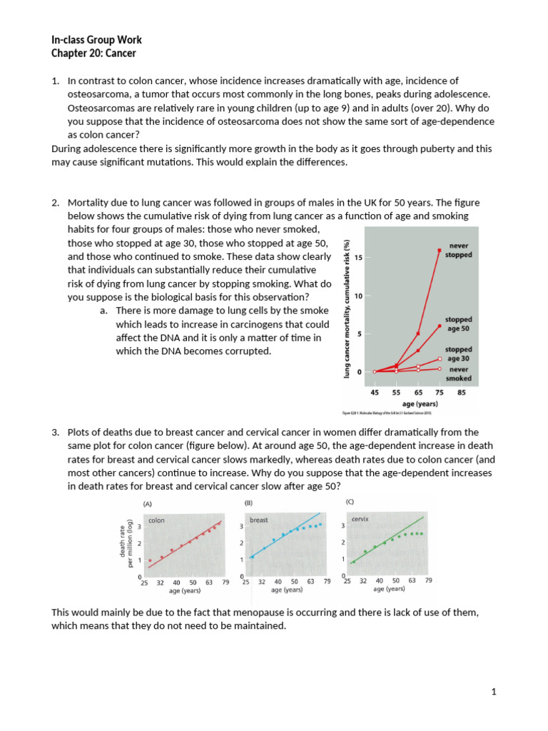 Cancer Worksheet 1 | PDF | Cancer | Myc