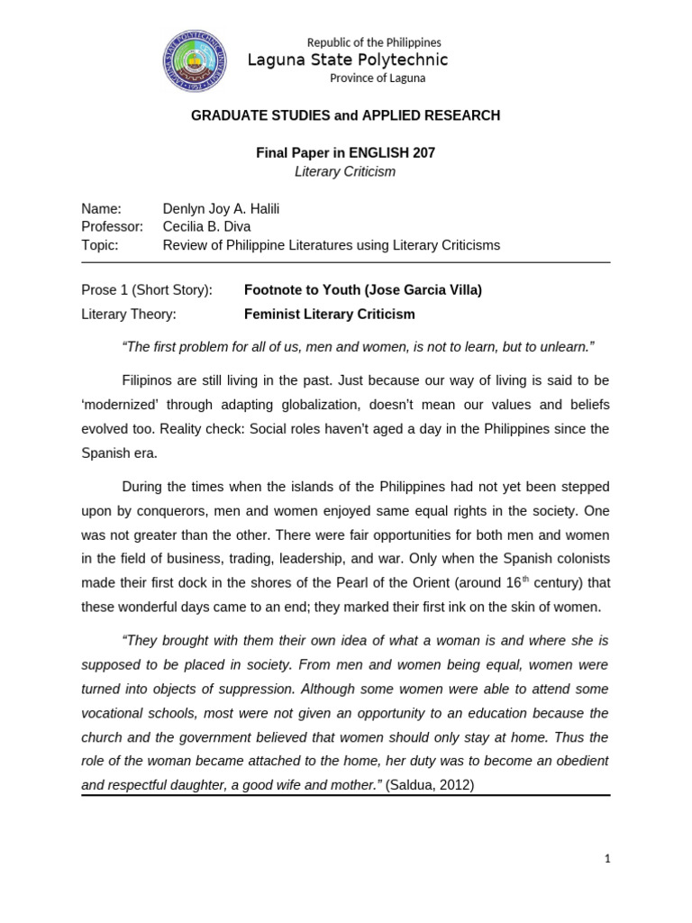 Final Paper (4 Phil Lits With Theory) | PDF | Philippines