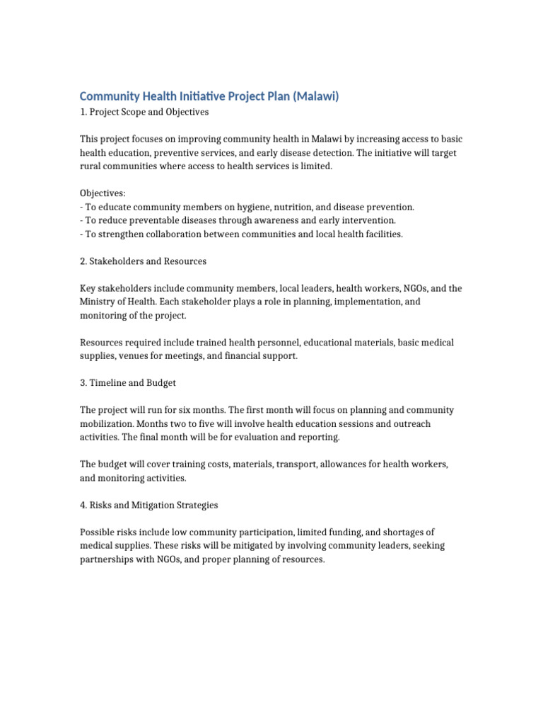 Community Health Project Plan | PDF