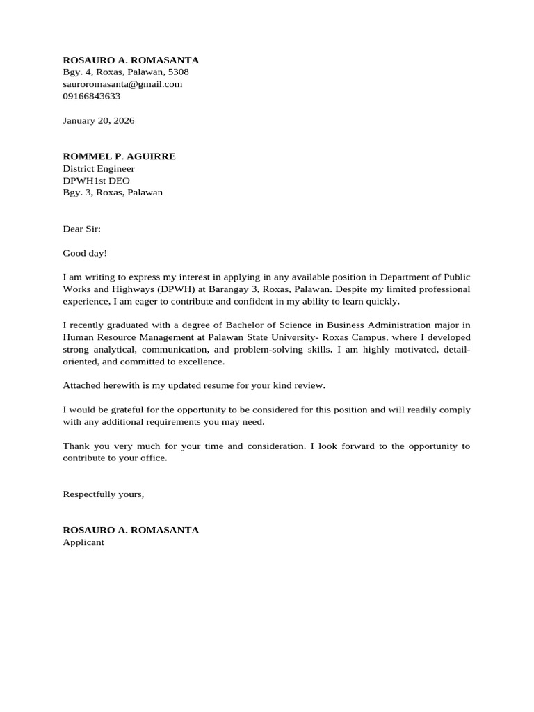 Romasanta Application Letter | PDF
