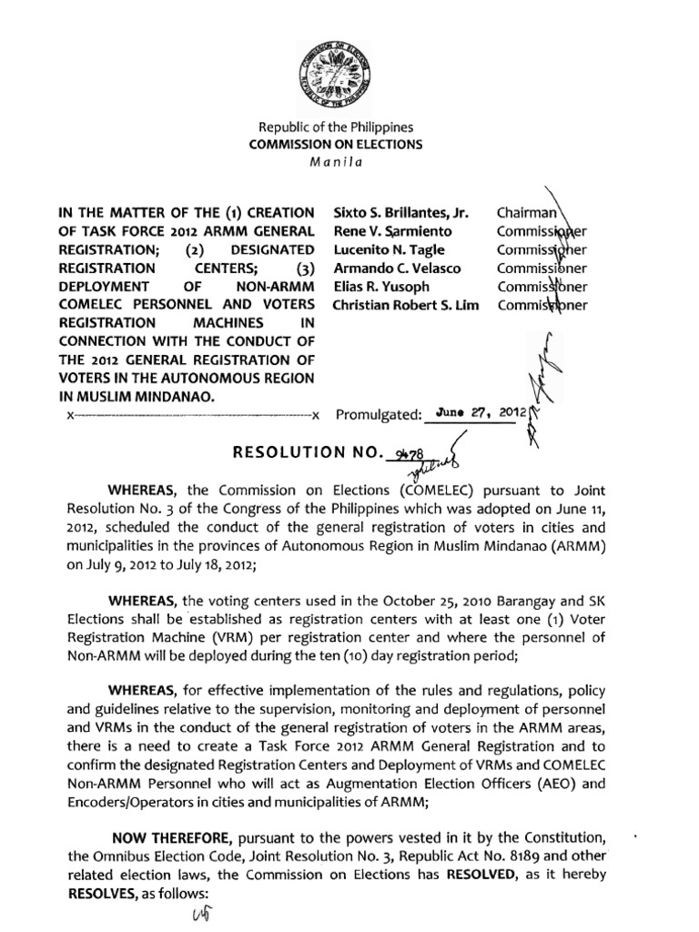 Comelec Resolution No. 9478 PDF Commission On Elections