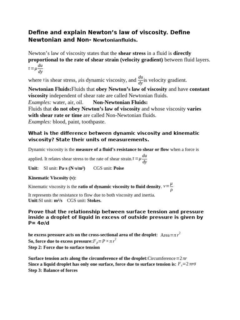 Define and Explain Newton | PDF | Viscosity | Shear Stress