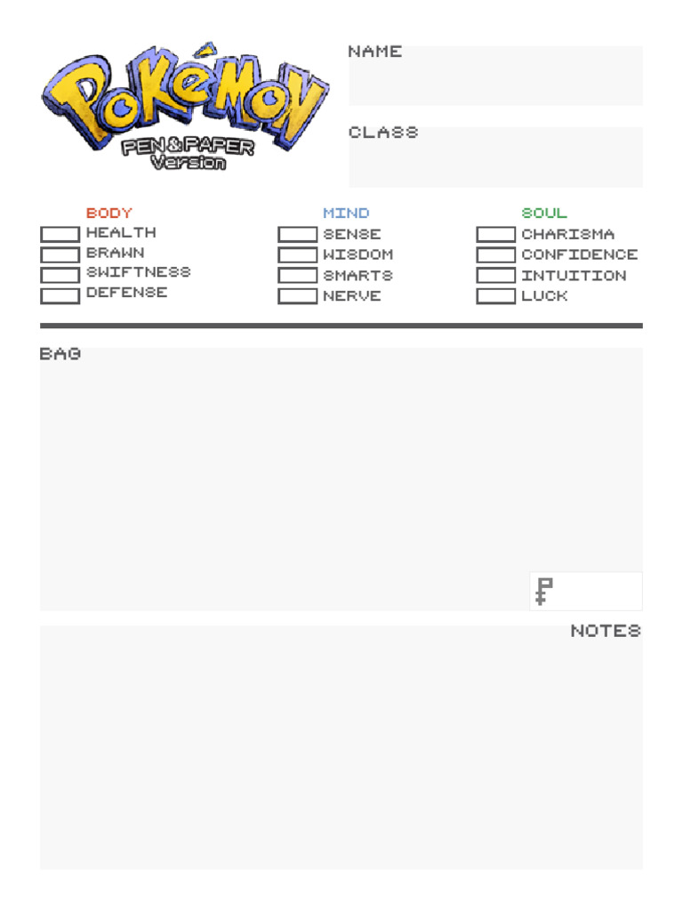 Pokemon Pen & Paper - Trainer Sheet | PDF