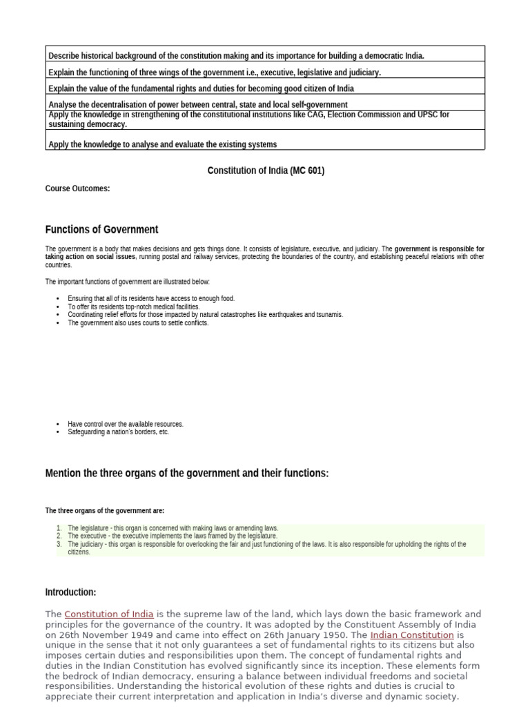 Constitution of India MC 301 | PDF | Decentralization | Governance