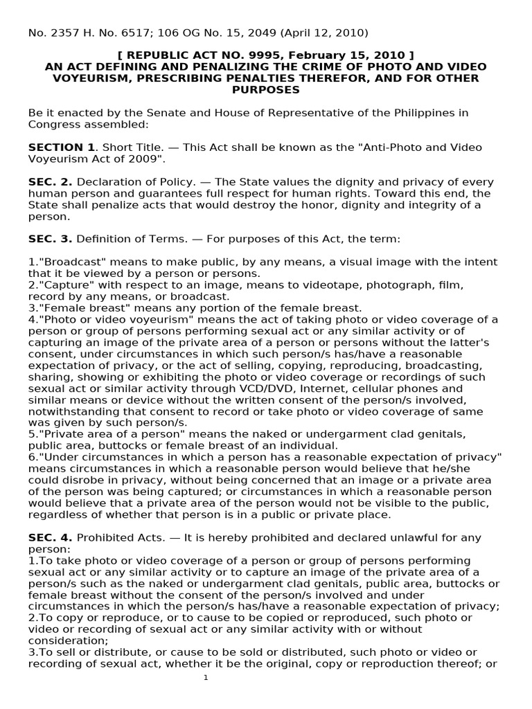 Ra 9995 Anti Photo and Video Act | PDF | Fine (Penalty) | Video