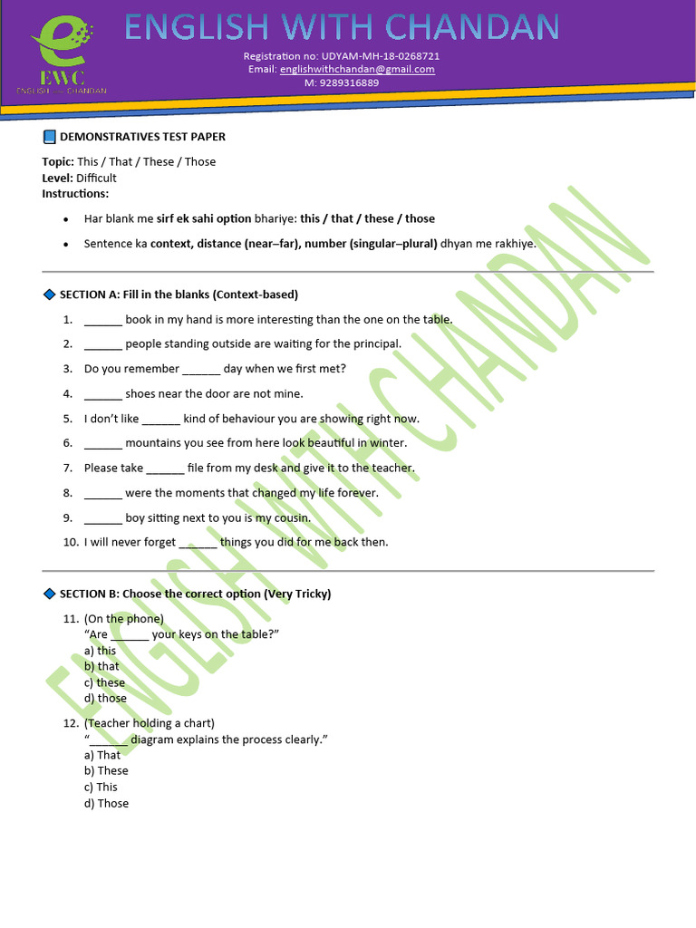 This, That, These, Those Test | PDF