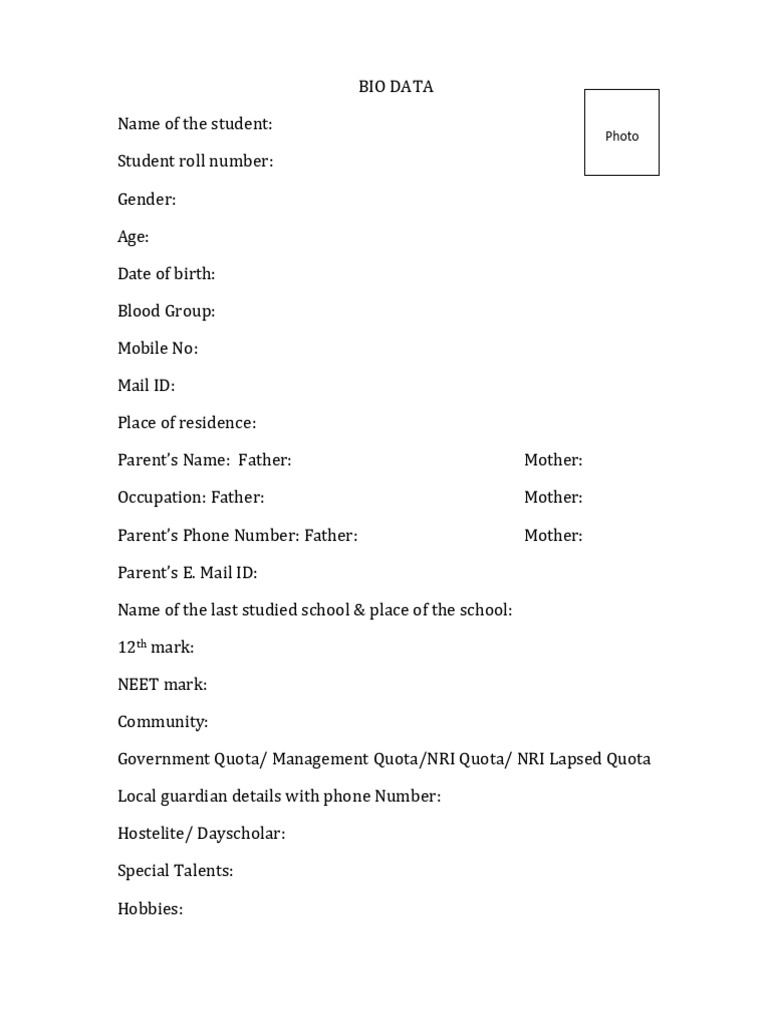 Bio Data | PDF