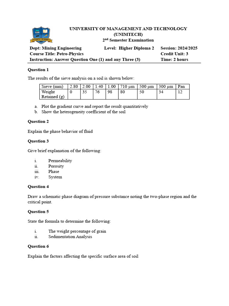 Petro-Physics 2nd Sem Exams - HD 2 - 2025 | PDF