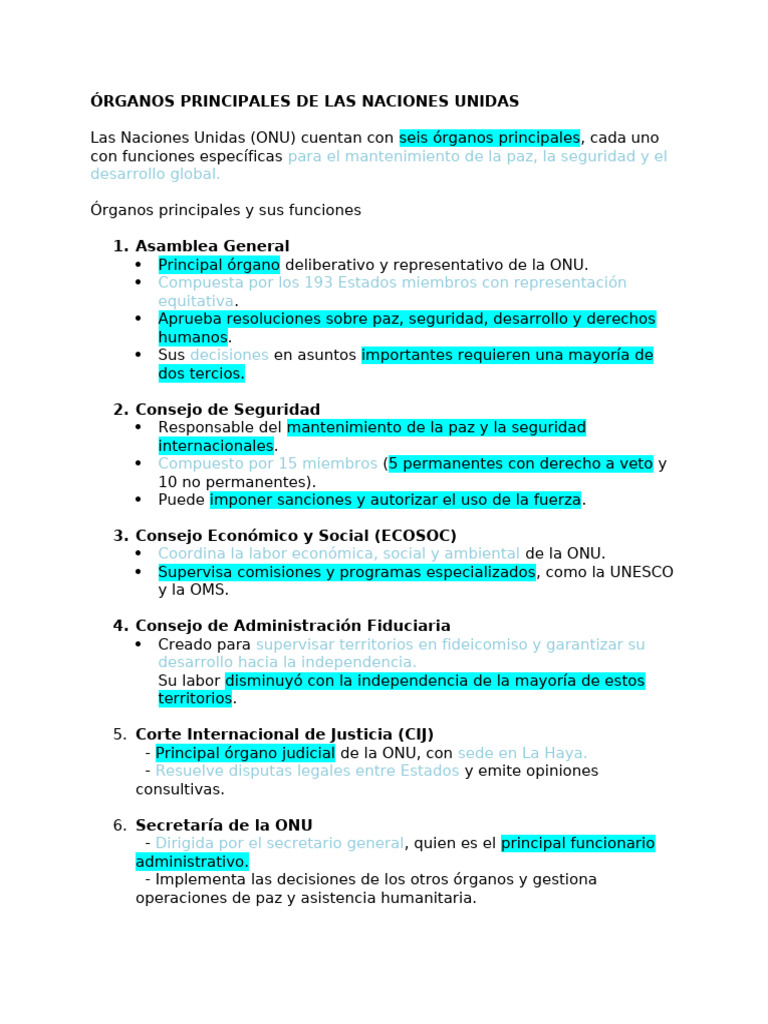 Órganos Principales de Las Naciones Unidas | PDF