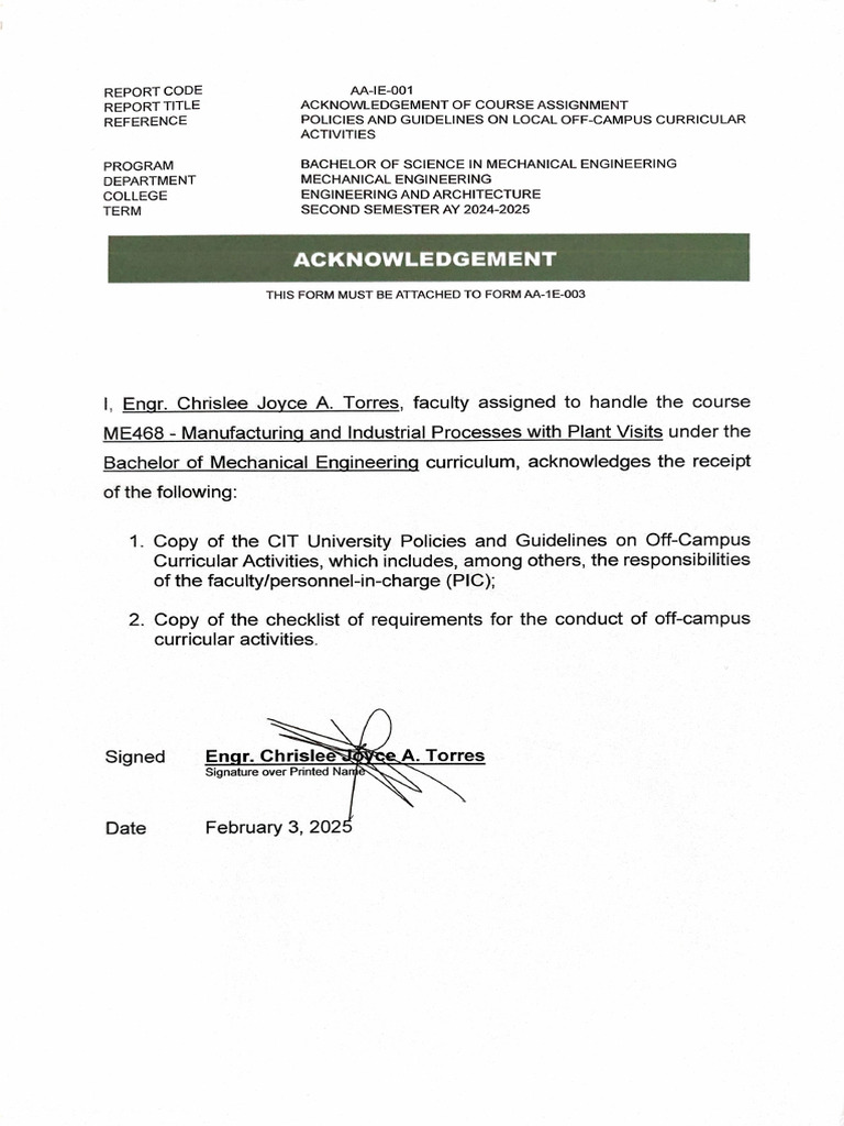 Form 001 Acknowledgement | PDF