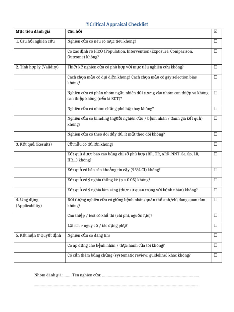 Critical Appraisal Checklist v1 | PDF