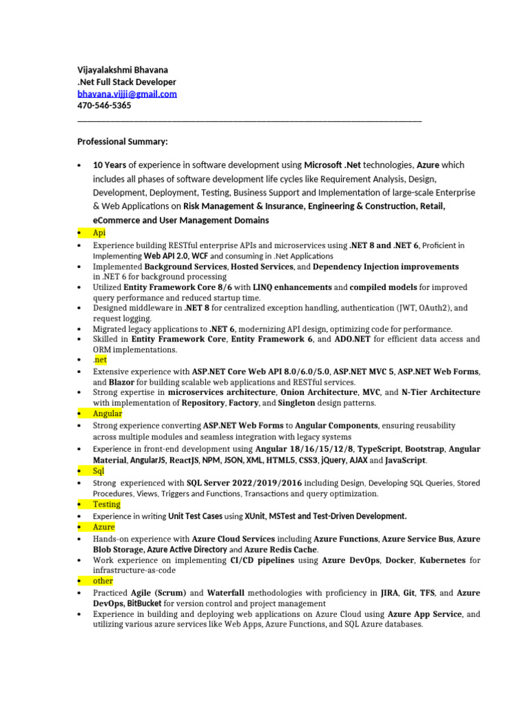 BhavanaVijaya DotNetFullStack Raw | PDF | Entity Framework | Microsoft ...