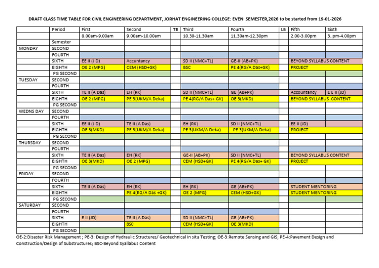 Class Time Table Civil Even 2026 | PDF