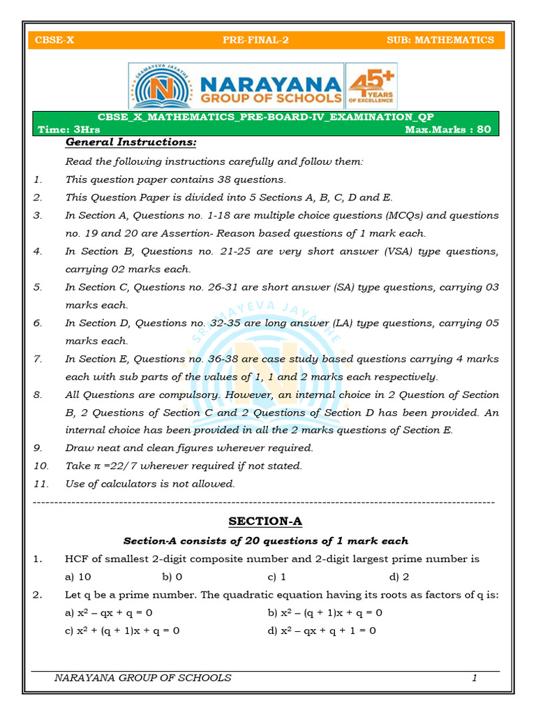 Cbse X Pre-board-IV Maths Exam QP | PDF | Sphere | Circle