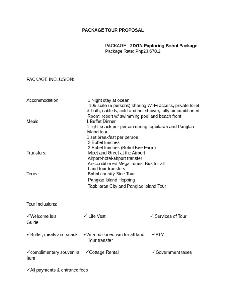 Package Tour Proposal | PDF