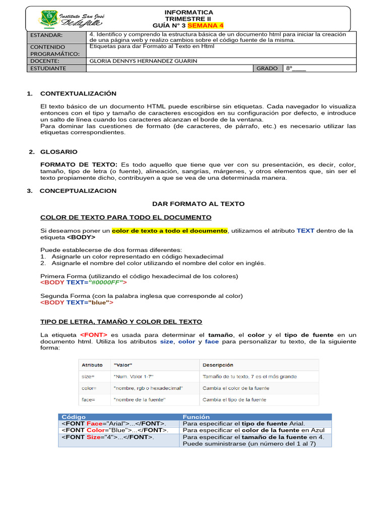 Guia Informatica - Octavo - Num.3 - Semana 4 - Trim - 2 | PDF | HTML ...