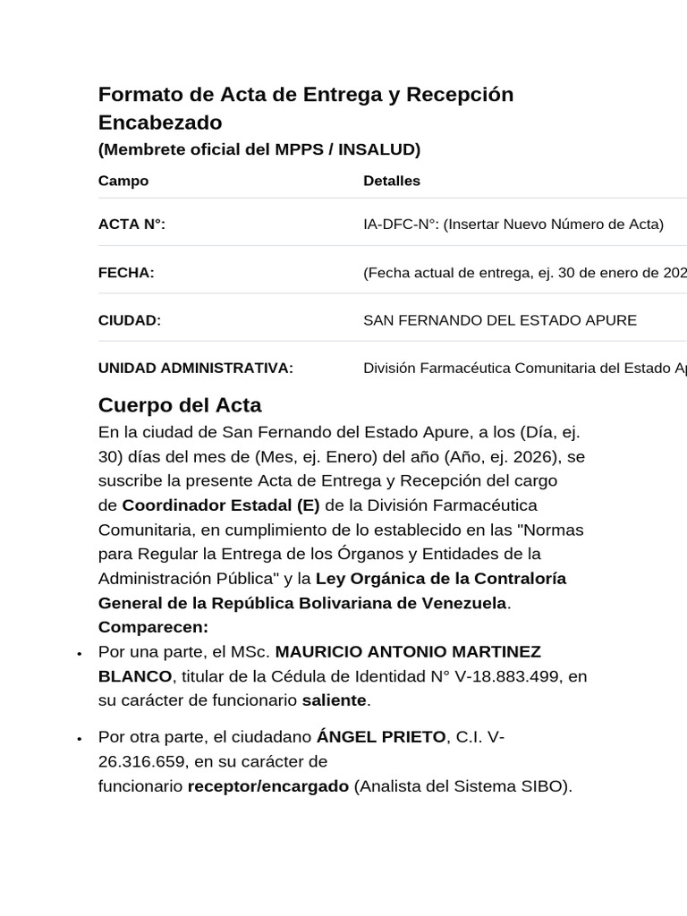 Formato de Acta de Entrega y Recepción | PDF | Gobierno | Gobernancia
