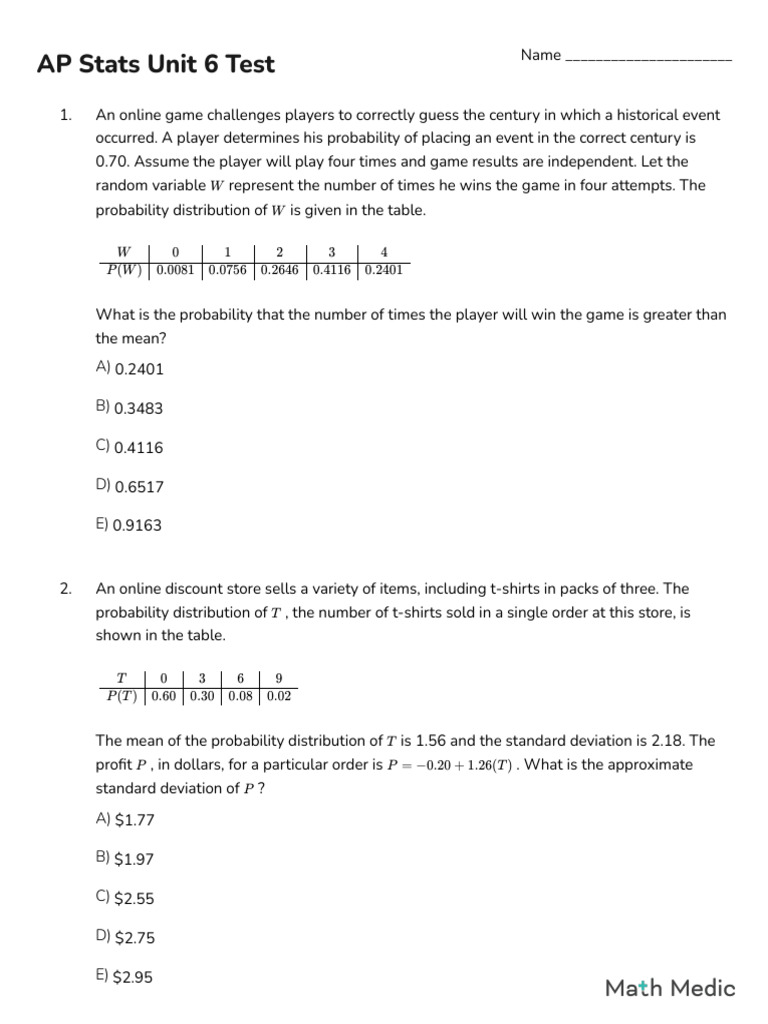 Unit 6 Test | PDF | Extraversion And Introversion | Probability ...