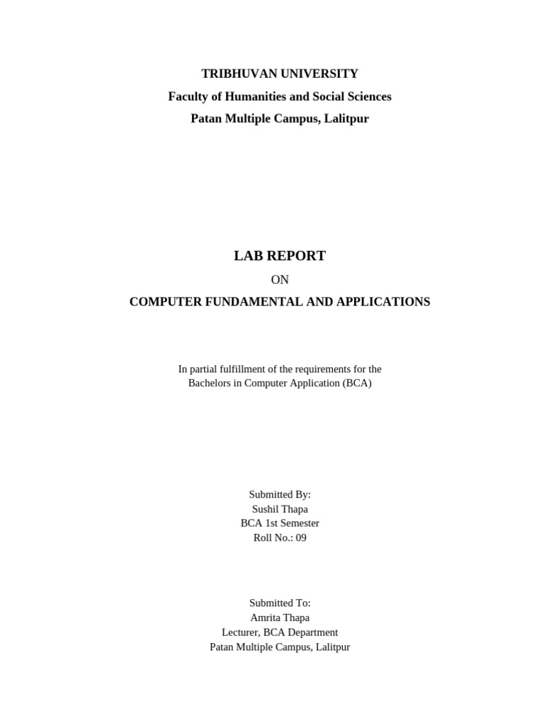 BCA Lab Report Title Page | PDF