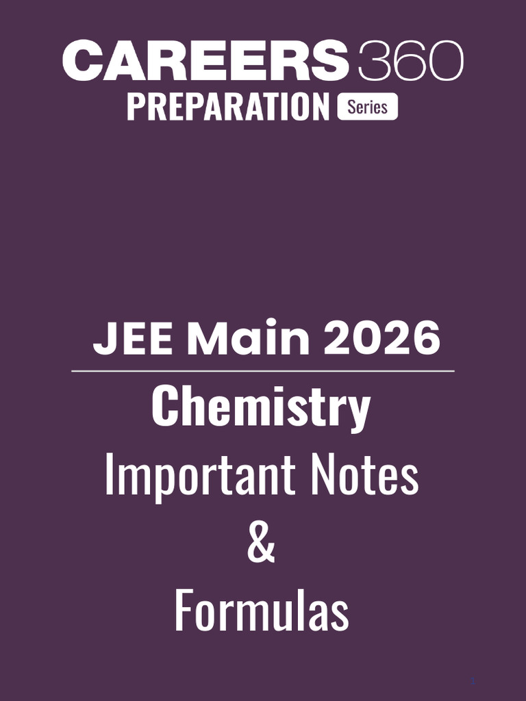 JEE Main 2026 - Important Formulas Chemistry | PDF | Photoelectric ...