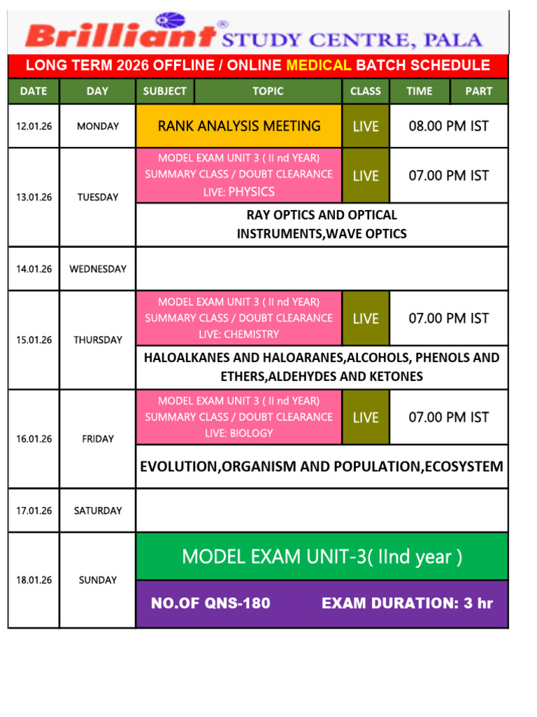 Lt-26 Online,Offline Med.batch Schedule 12.01-18.01 | PDF