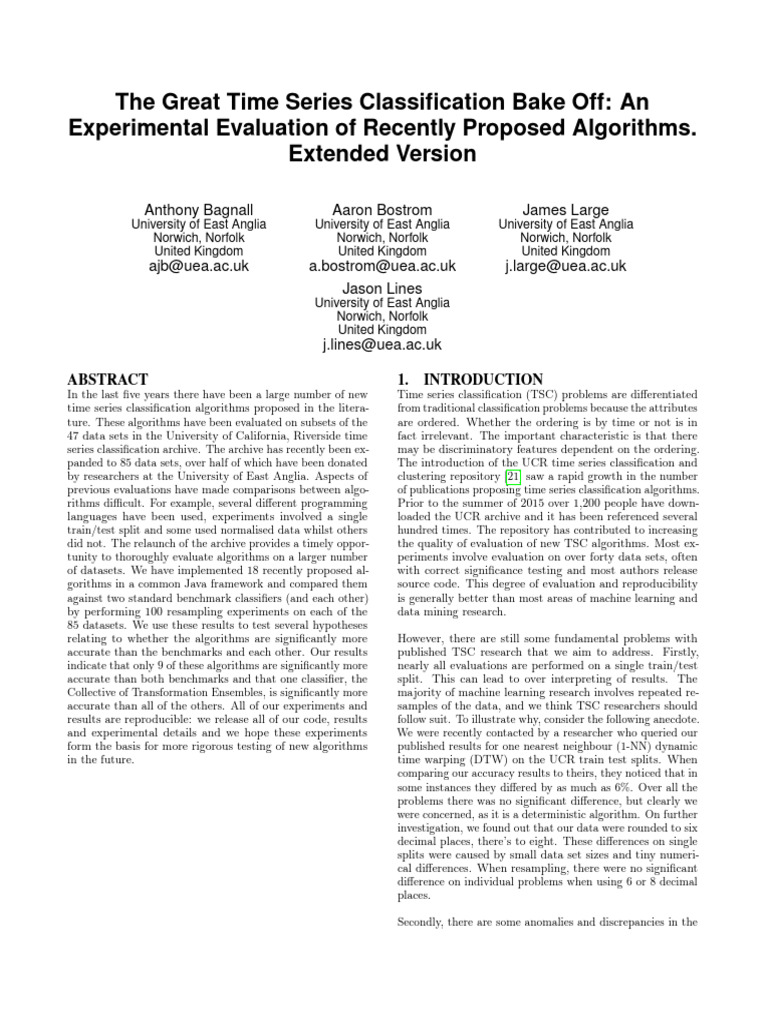 The Great Time Series Classification Bake Off An E | PDF | Statistical ...
