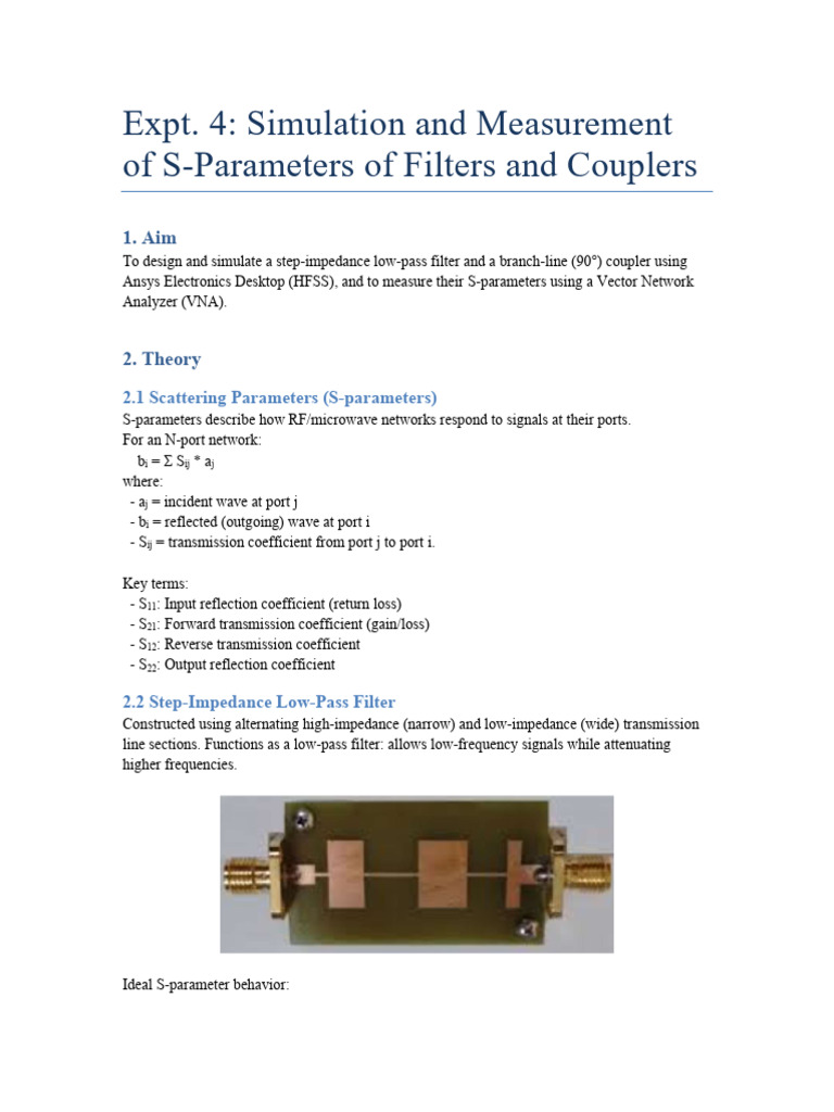 Expt4&5 Simulation and Measurement of S Parameters of FIlters and ...
