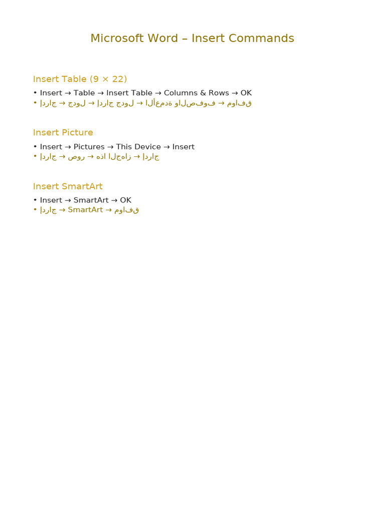 Word Commands Gold Arabic OK | PDF