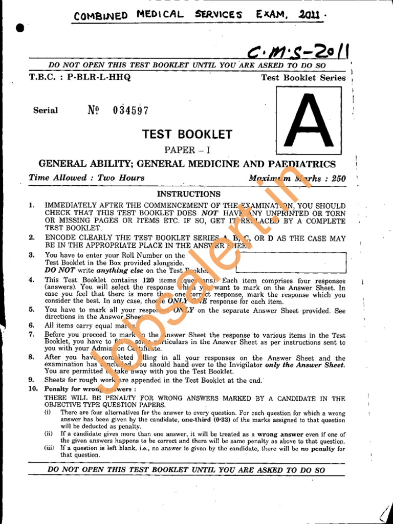 UPSC CMS 2011 Paper 1 | PDF
