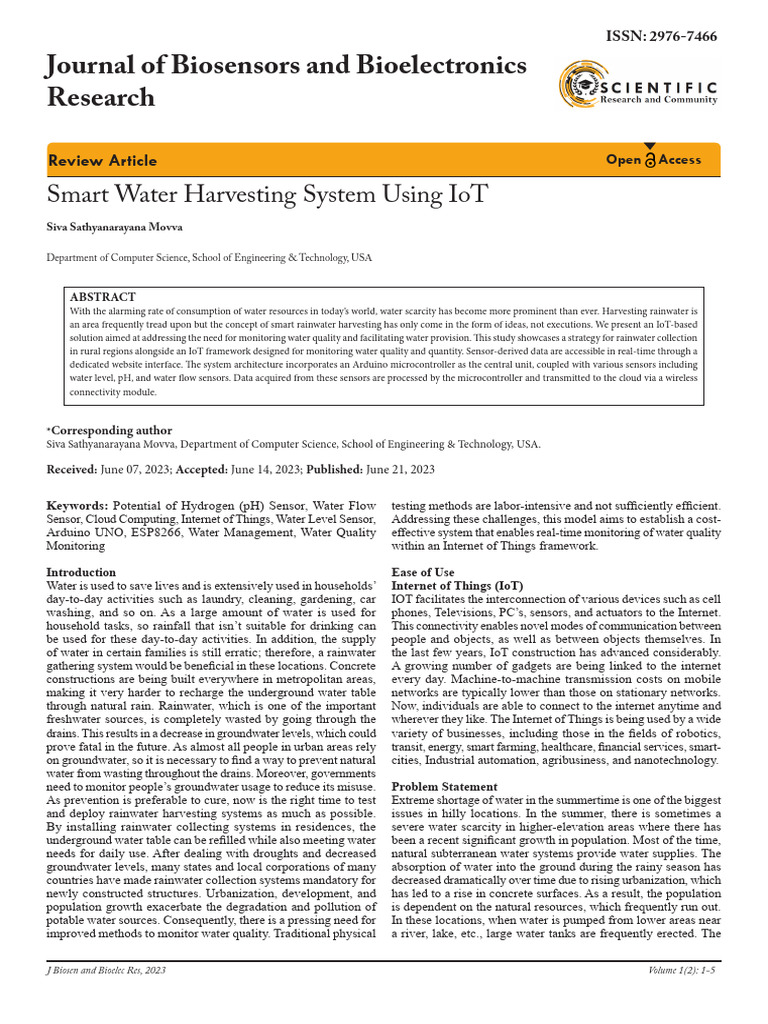 Smart Water Harvesting System Using IoT | PDF | Internet Of Things | Water