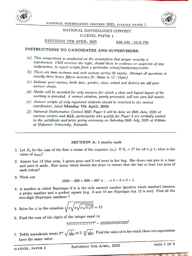 O Level Paper 1, 2025 | PDF