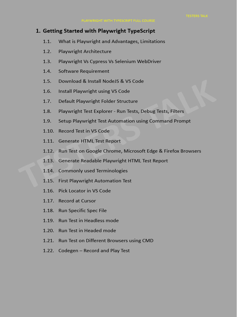 Playwright TypeScript FullCourse by TestersTalk | PDF | Selenium ...