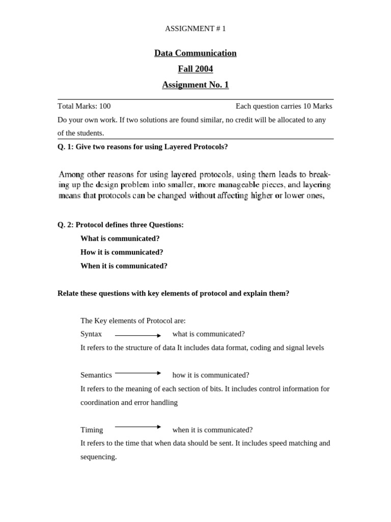 Data Communication - CS601 Fall 2004 Assignment 01 Solution | PDF ...