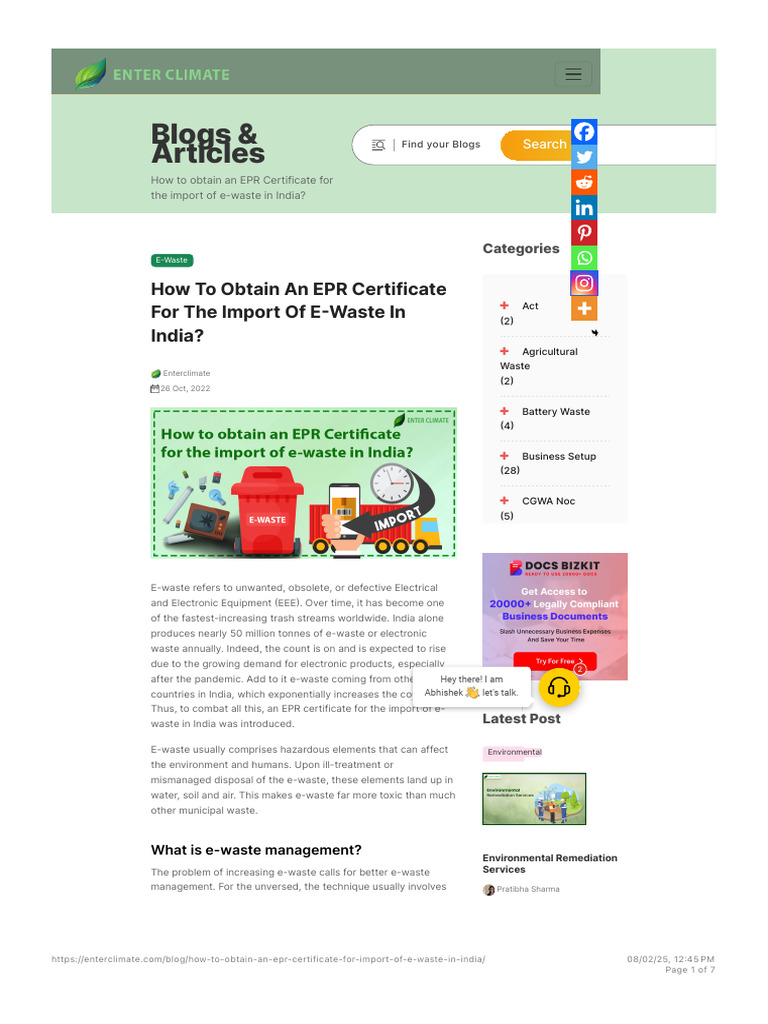 How To Obtain An EPR Certificate For Import of E-Waste in India? | PDF ...