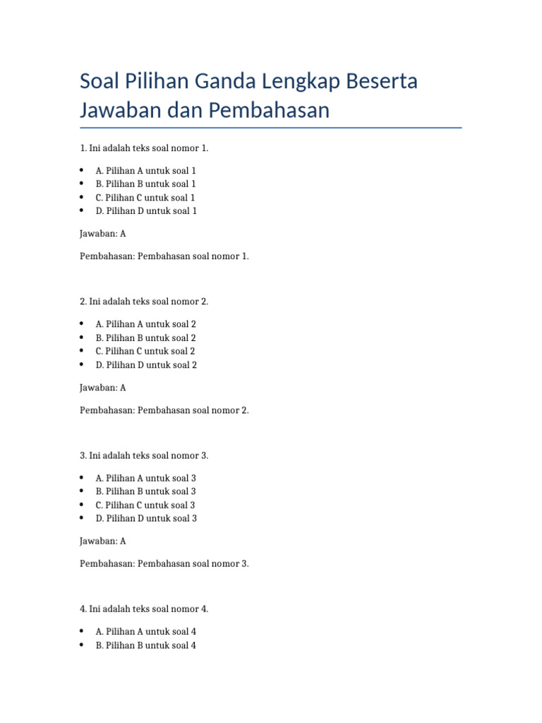 Soal Pilihan Ganda 1 30 Dengan Pembahasan | PDF