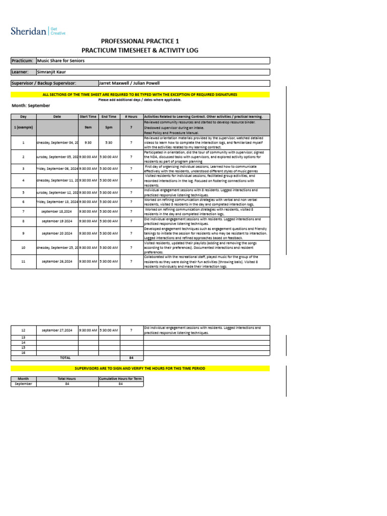 Simranjit K. Practicum Timesheet and Supervisor Feedback Form ...